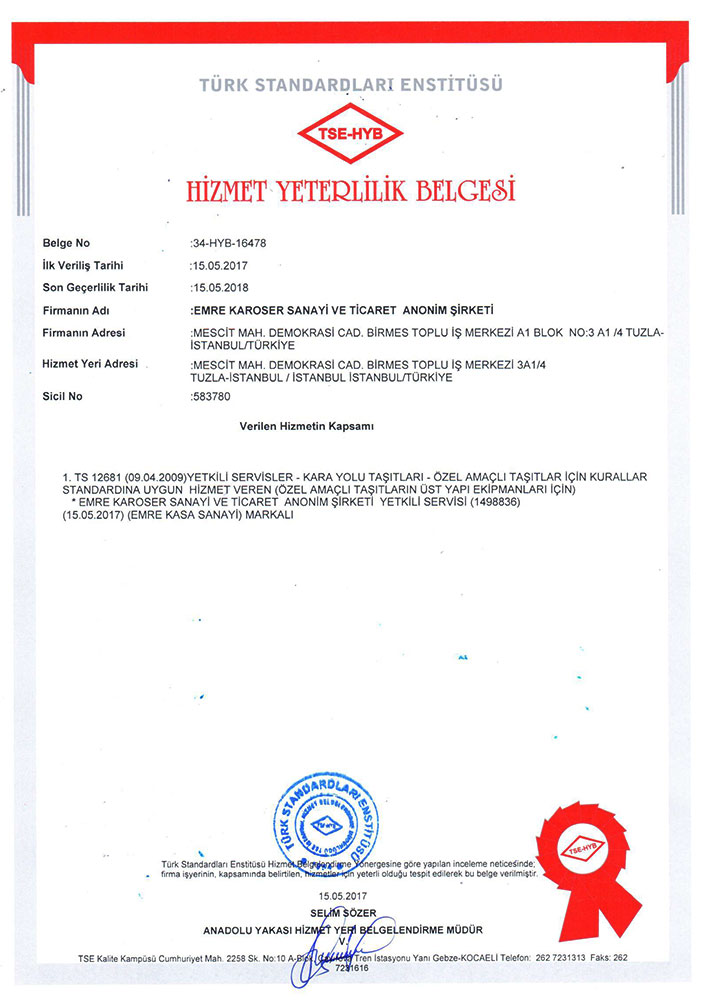 Hizmet Yeterlilik Belgesi